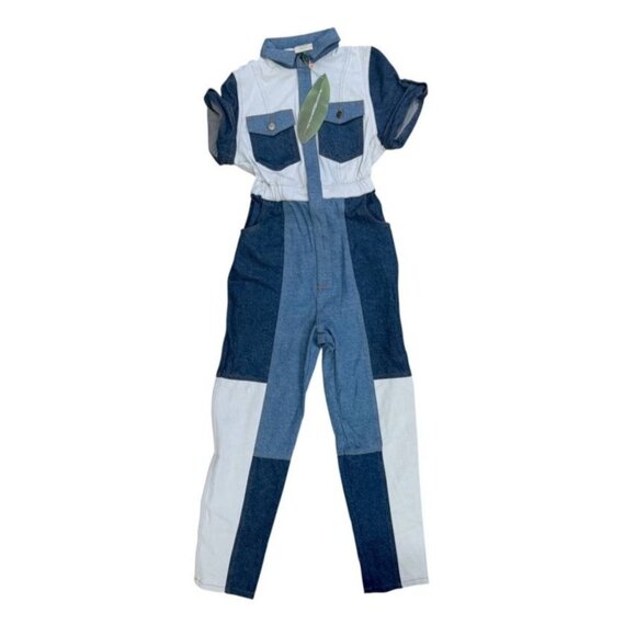 FARM Rio Pants - Farm Rio Womens Patchwork Denim Jumpsuit Size 25 Colorblock Design NWT